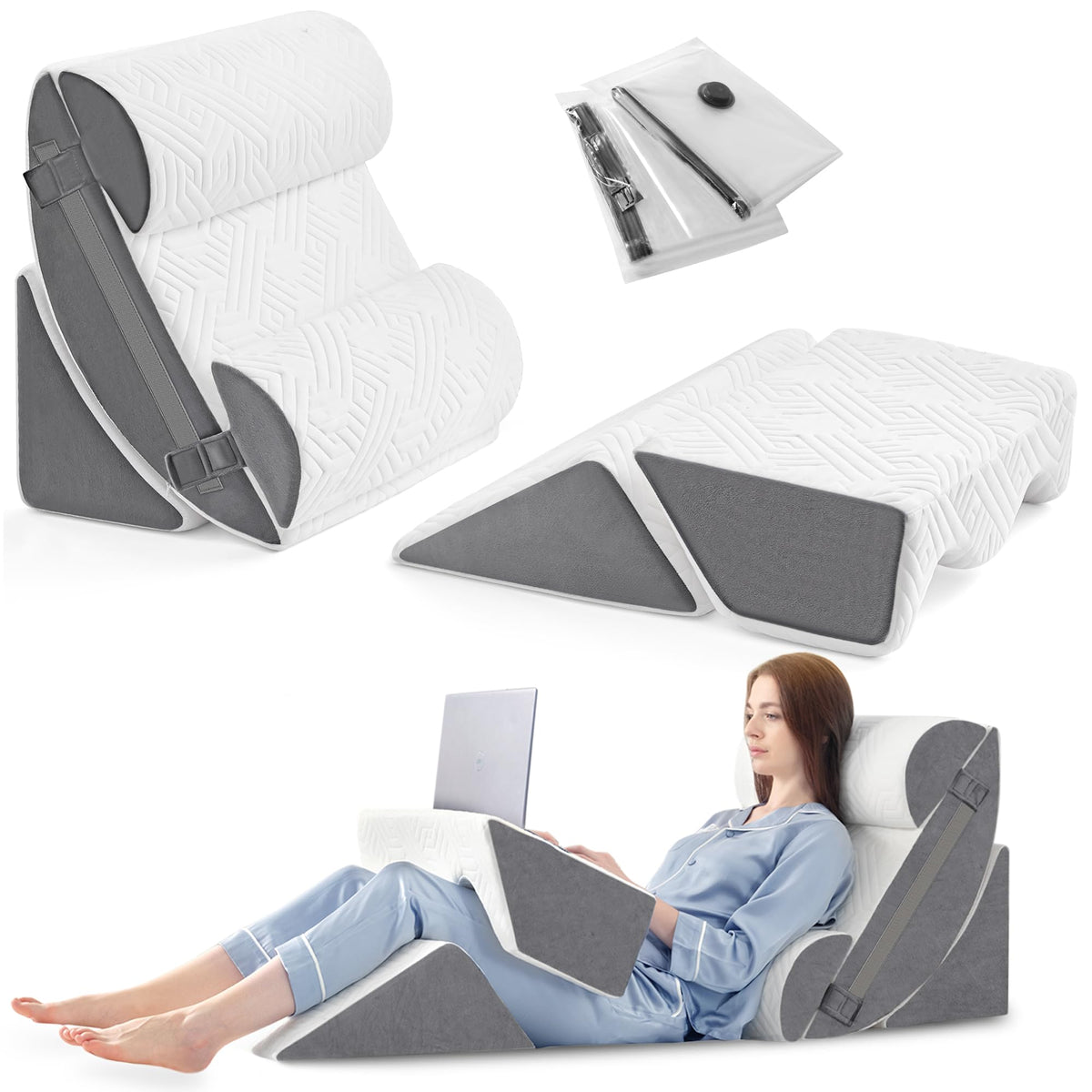 6pcs Orthopedic Bed Wedge Pillow Set for Sleeping, Post Surgery Foam for Body, Back and Leg Pain Relief Comfortable & Adjustable Support Pillows-Anti