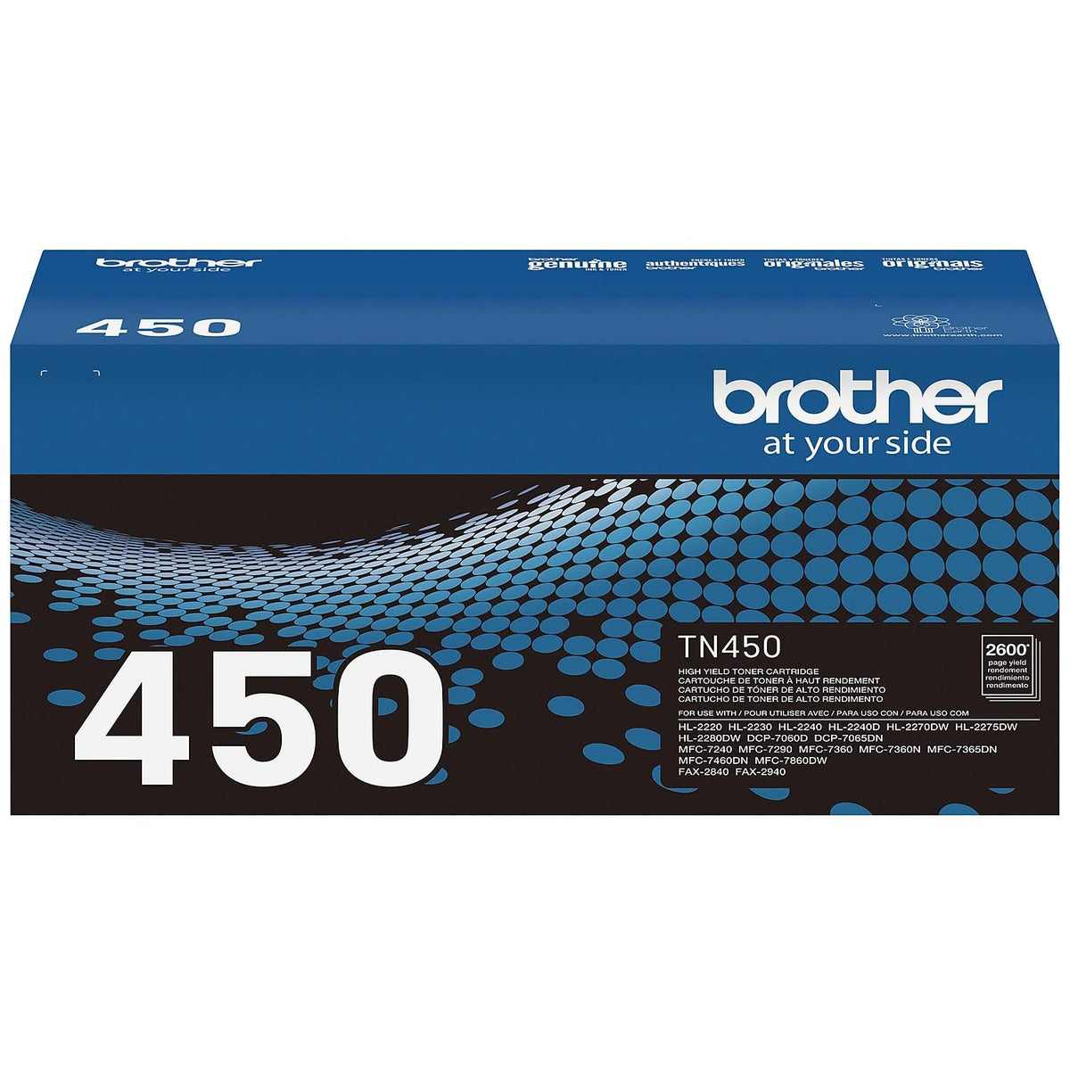 Brother Genuine High Yield Toner Cartridge, TN450, Replacement Black Toner, Page Yield Up To 2,600 Pages