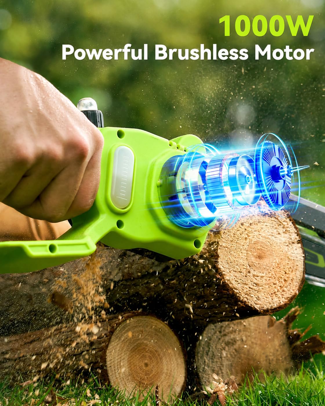 Mini Chainsaw Cordless, 8 Inch & 6 Inch Electric Chainsaw Battery Powered, 1000W Brushless Handheld Power Chain Saw with 2 Batteries, Small Tree Saw
