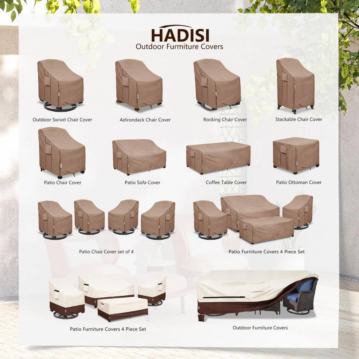 Patio Chair Covers for Outdoor Furniture Waterproof 4 Pack, Heavy Duty Waterproof Outdoor Swivel Chair Cover (30"W x34"D x36"H - Brown)