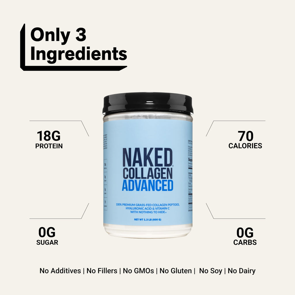 NAKED Collagen Advanced - Peptides Protein Powder, Hyaluronic Acid, Vitamin C, Pasture-Raised, Grass-Fed Hydrolyzed Collagen Supplement, Paleo