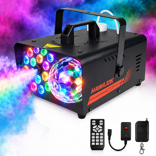 1000W Fog Machine, 4500CFM Output Smoke Machine with Disco Ball Lights, 18 Color LED Effects, Wireless Remote Control, Perfect for Halloween, DJ