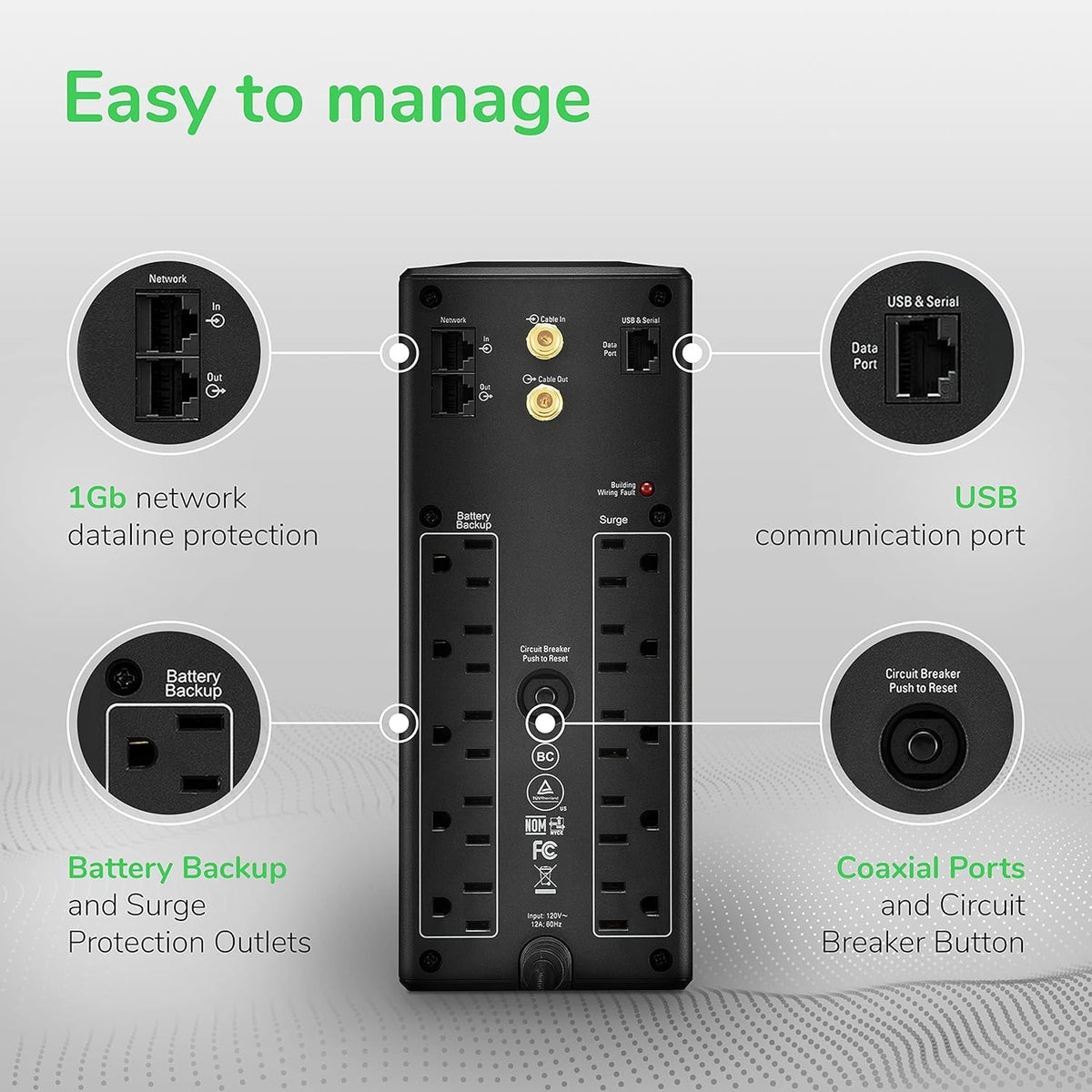 APC BX1500M UPS Battery Backup & Surge Protector for Computers, Electronics