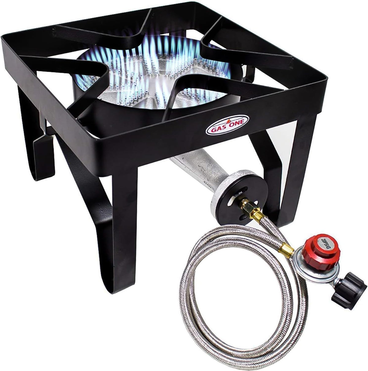 GasOne 200K BTU Propane Burner – Heavy-Duty Propane Stove – Outdoor Burner with Adjustable 0-20Psi Regulator and Steel Braided Hose – Ideal for Home