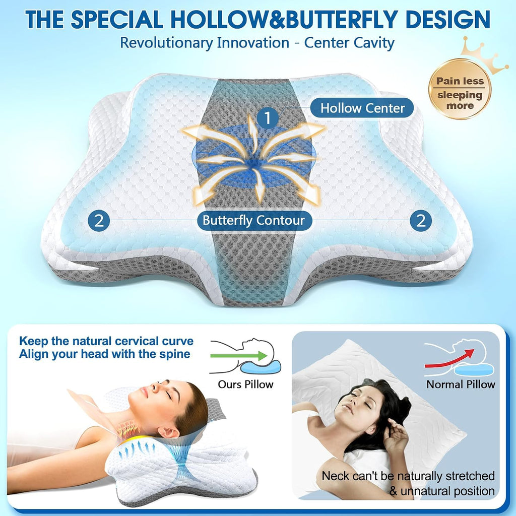 CHxxy Memory Foam Pillows, Cervical Pillow for Neck & Shoulder Pain Relief