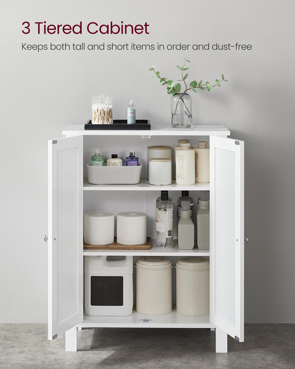 VASAGLE Bathroom Floor Storage Cabinet, 2 Doors , Cloud White