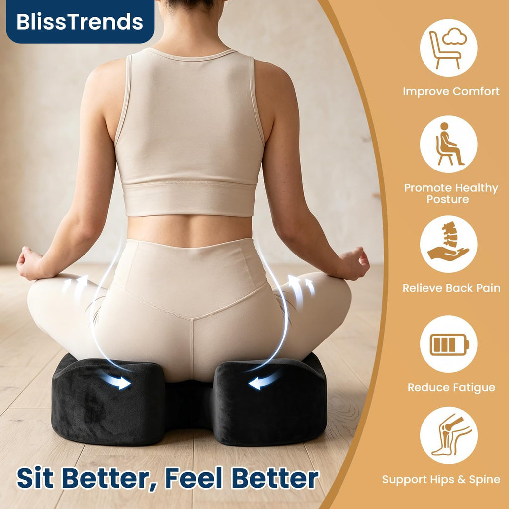 BlissTrends Memory Foam Seat Cushion for Car Seat & Office Chair, Black