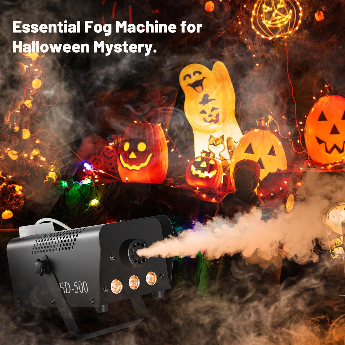 Fog Machine 500W with 14 Color RGB LED Lights and Auto Mode, 2000CFM Smoke Machine Fog with Wireless Remote Control for Parties Indoor Outdoor