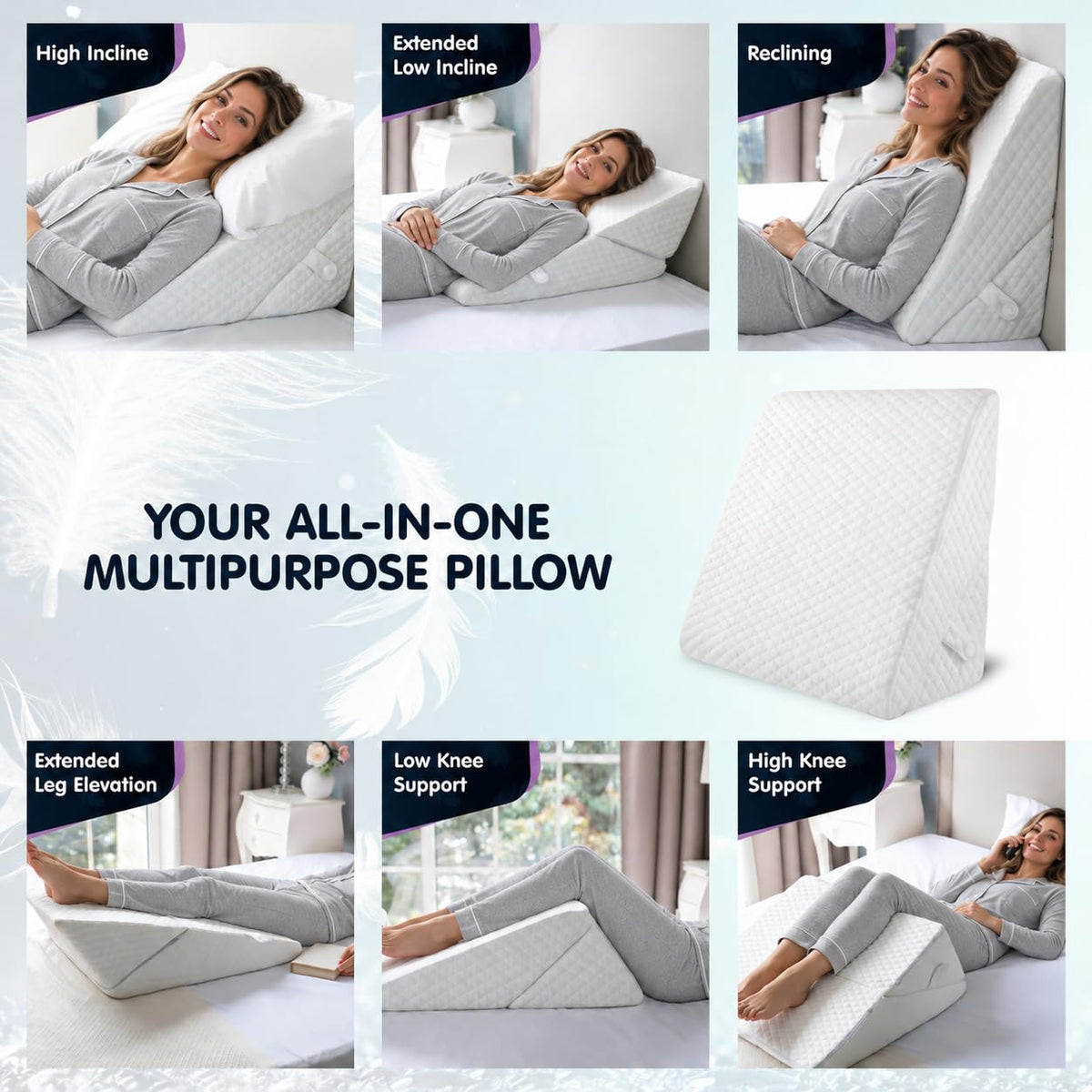 Wedge Pillow for Sleep Apnea, FSA Eligible Bed Wedge Pillow for Headboard, Acid Reflux, Snoring, Back Pain, and Post Surgery Recovery (12" and 9"