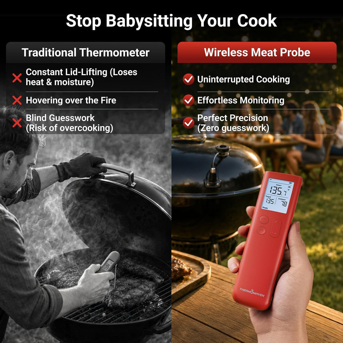 ThermoMaven Sub-1G Smart Wireless Meat Thermometer with Standalone Base