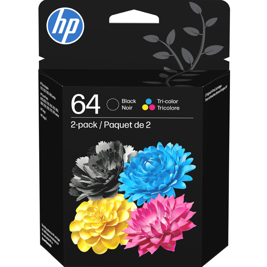 HP 64 Black & Tri-Color Ink Cartridges Printers (Combo Pack) | Works with Printer Series: Inspire 7950e; Envy Photo 6200, 7100, 7800; Tango