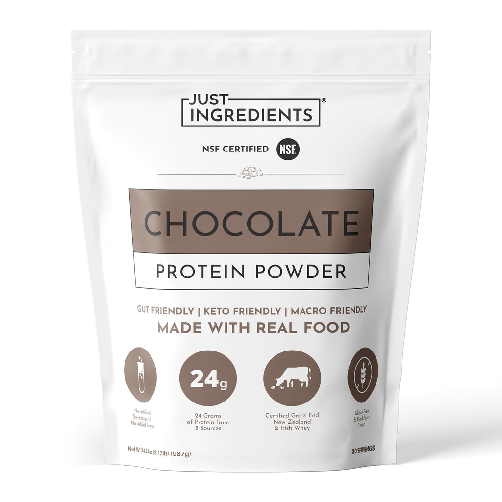JUST INGREDIENTS Chocolate Protein Powder - Grass-Fed Whey - 30 Servings