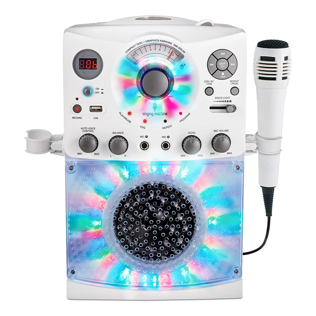 Singing Machine Portable Karaoke Machine for Adults & Kids with Wired Microphone, White - Built-In Speaker, Bluetooth with LED Disco Lights - Karaoke