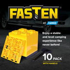Camco FasTen RV Leveling Blocks - 8.5” x 8.5” x 1”- 10-Pk - Made in the USA