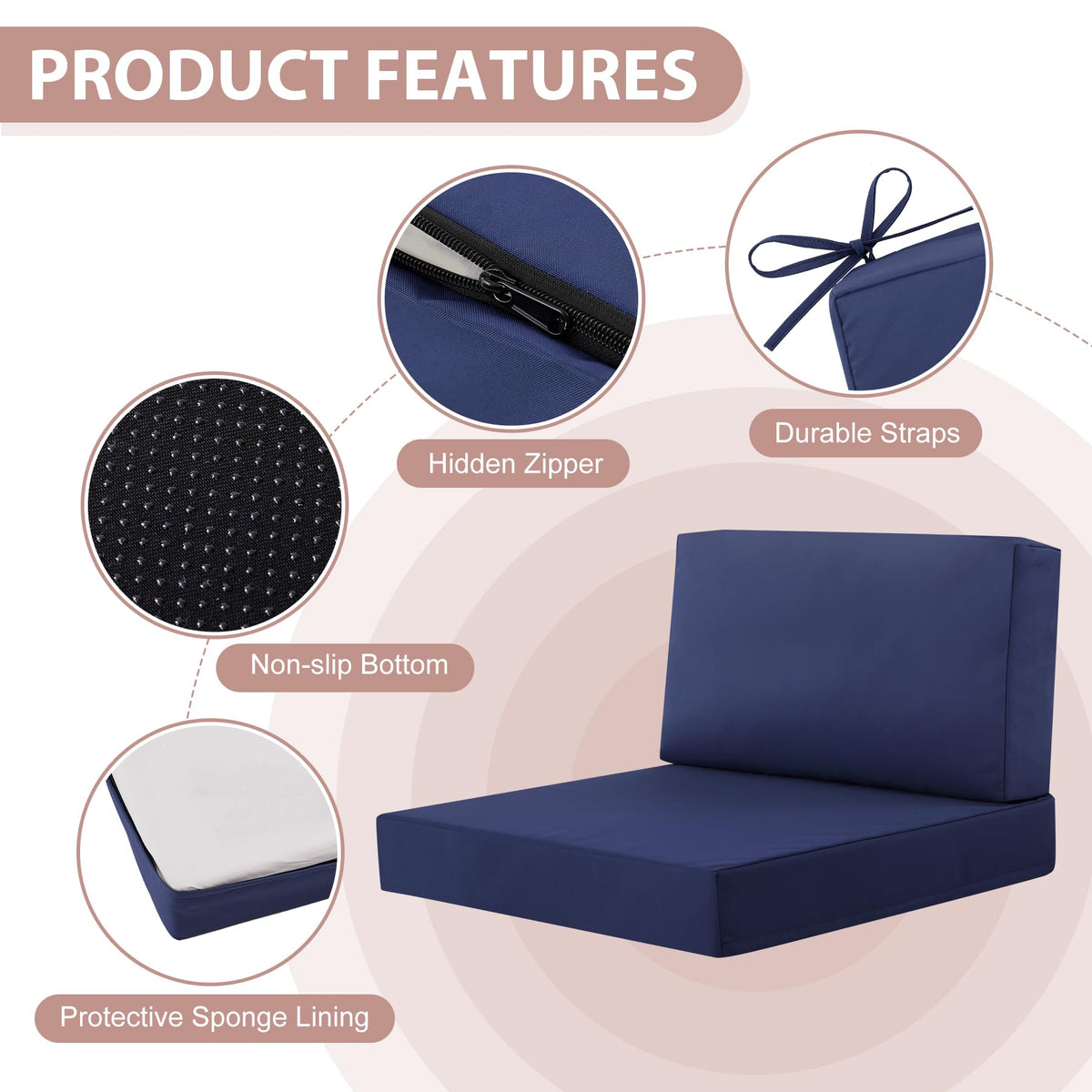 7-Piece Patio Furniture Cushions Set, Replacement Outdoor Cushions for 4-Seat Patio Sectional, Waterproof & Fade Resistant Deep Seat Cushion for