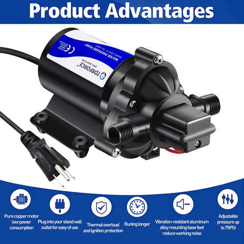 110V Fresh Water Circulating Pump 4GPM Pressure Increase Booster Pump 45 PSI Transfer Pump Self Priming on Demand Water Pump Diaphragm Pump Washdown