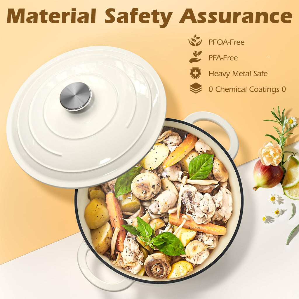 Enameled Cast Iron Dutch Oven - Umite Chef 5QT Pot with Lid & Cotton Potholders - Heavy-Duty Cookware for Bread Baking, Braising, Stews, Roasting