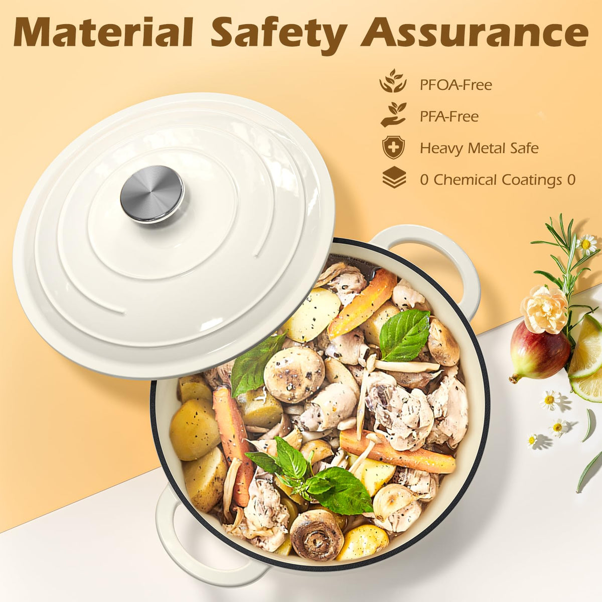 Enameled Cast Iron Dutch Oven - Umite Chef 5QT Pot with Lid & Cotton Potholders - Heavy-Duty Cookware for Bread Baking, Braising, Stews, Roasting