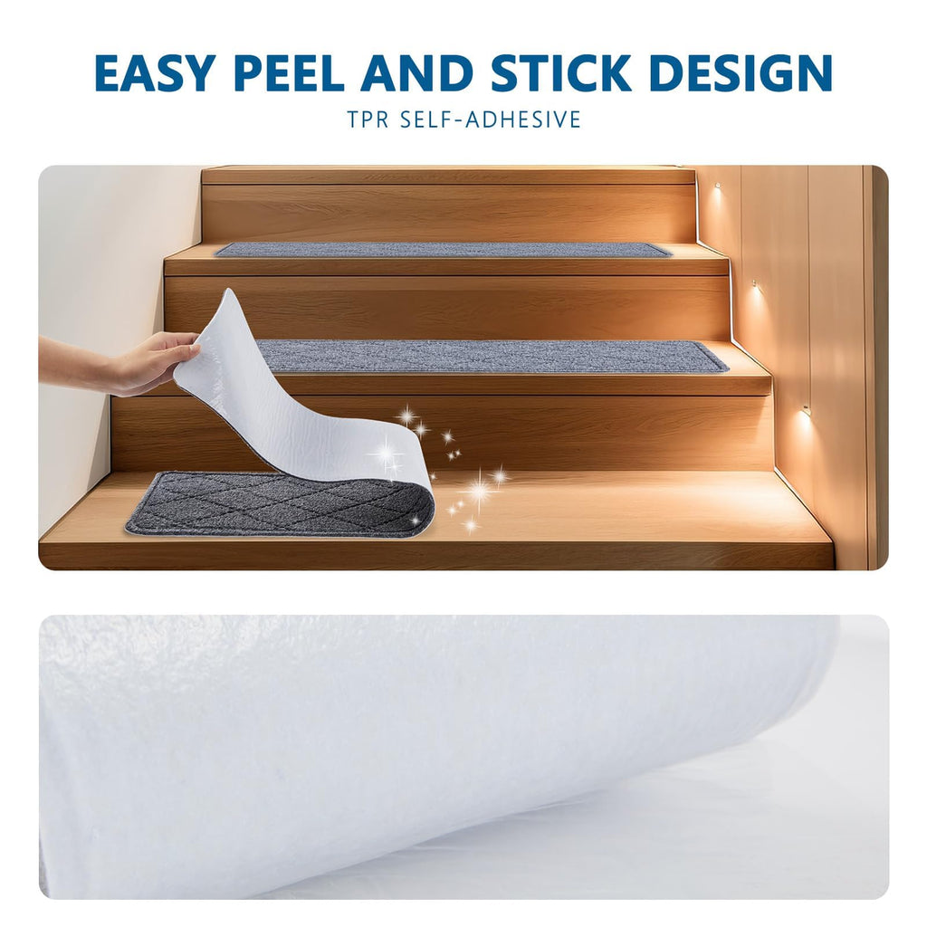 Stair Treads for Wooden Steps Indoor, KOOTETA 15 Pack 8" X 30" Non Slip Carpet Stair Treads with Reusable Adhesive for Kids Elders and Dogs,Pet