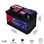 Mighty Max Battery MM-H6 Start and Stop Car BCI Group Size 48 12V 70 AH, 120RC, 760 CCA Rechargeable AGM Car Battery