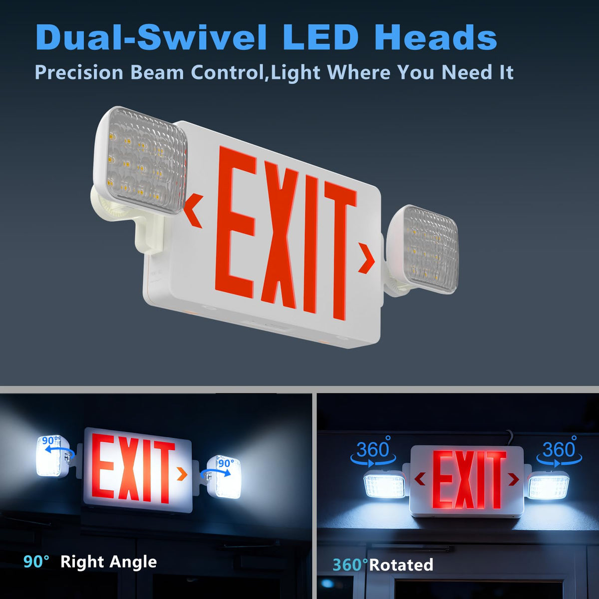 2 Pack LED Exit Sign with Emergency Lights,UL 924,Battery Backup