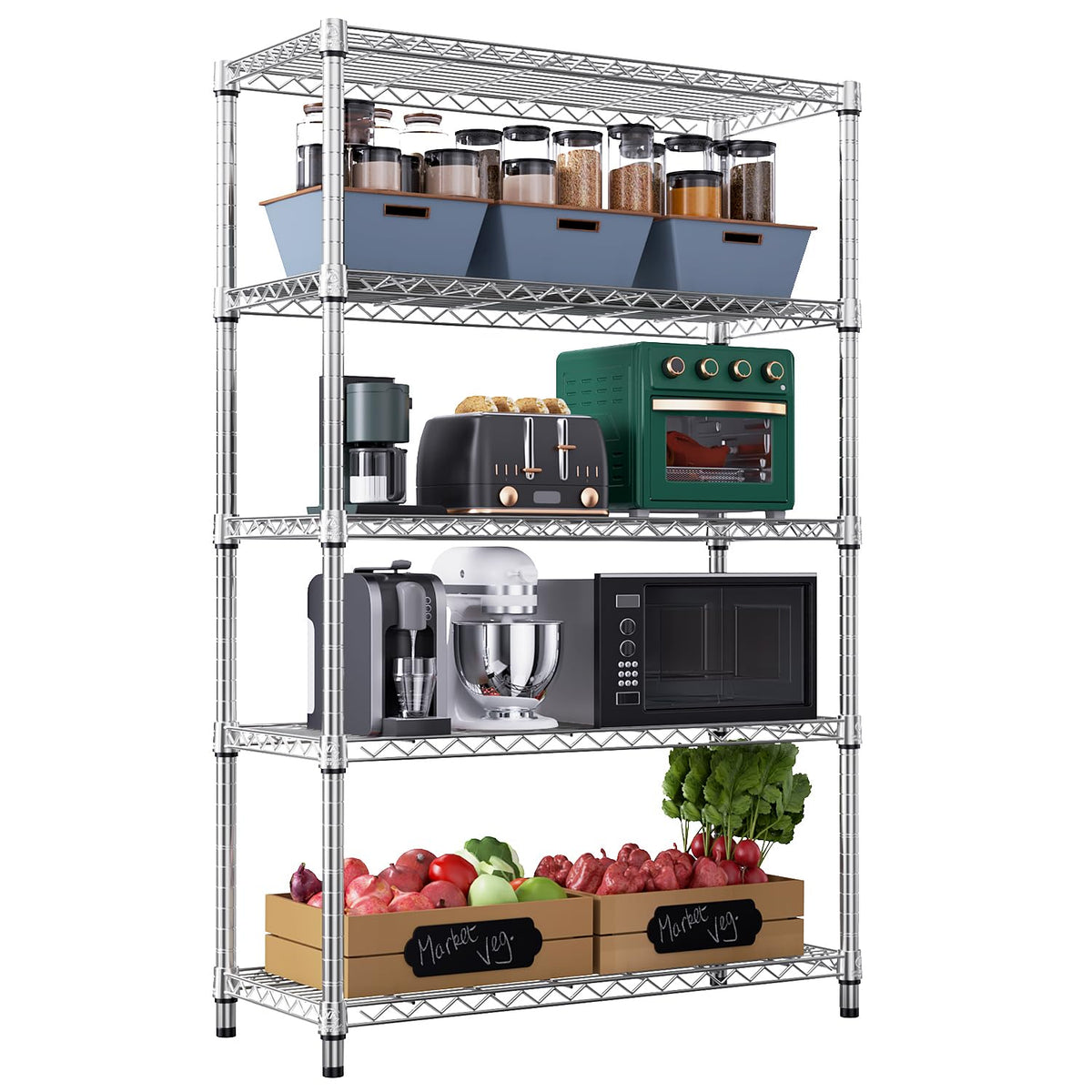 M MZG 1750 LBS Storage Shelves 5-Tier Utility Shelving Unit Steel Organizer Wire Rack for Home,Kitchen,Office,Garage, Capacity 17.7" D x 47.2" W x