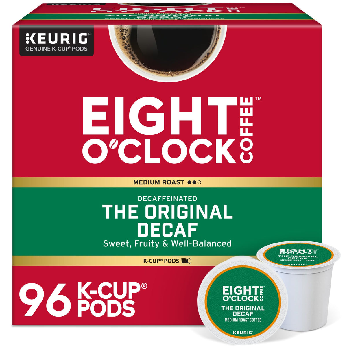 Eight O'Clock Coffee The Original Decaf, Single-Serve K-Cup Pods, Medium Roast, 96 Count