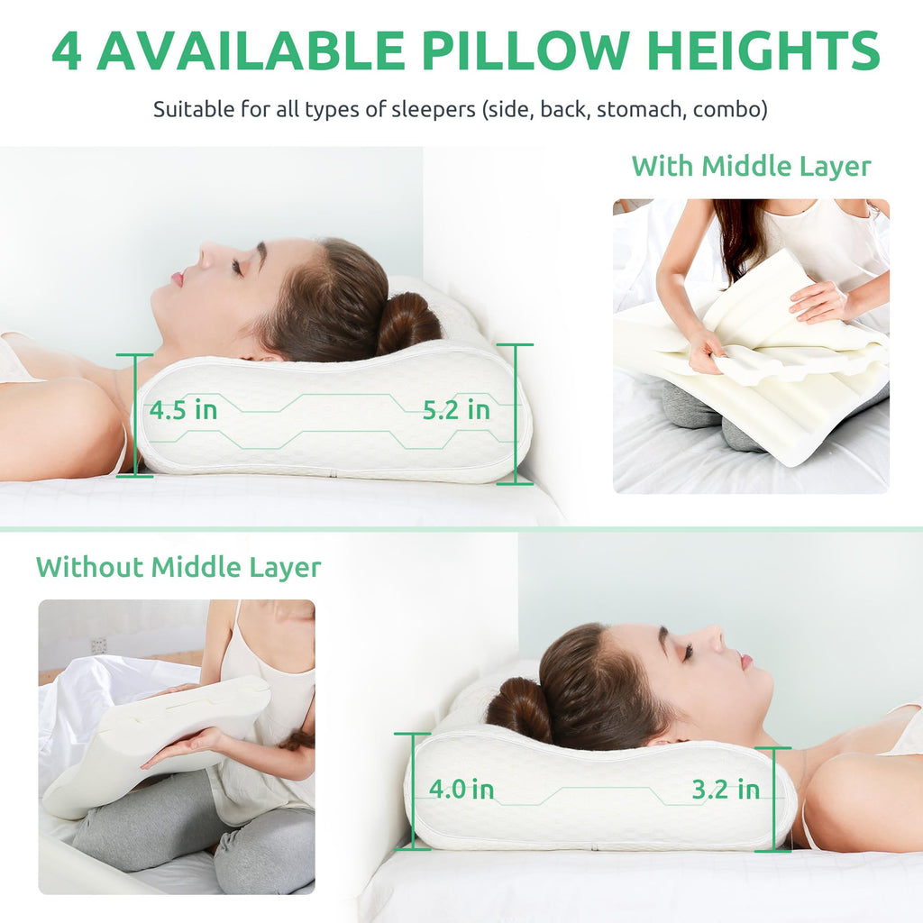 UTTU Cervical Pillow for Neck Pain Relief, Memory Foam Neck Pillow for Sleeping, Adjustable Orthopedic Sandwich Pillow, Contour Cooling for Side Back