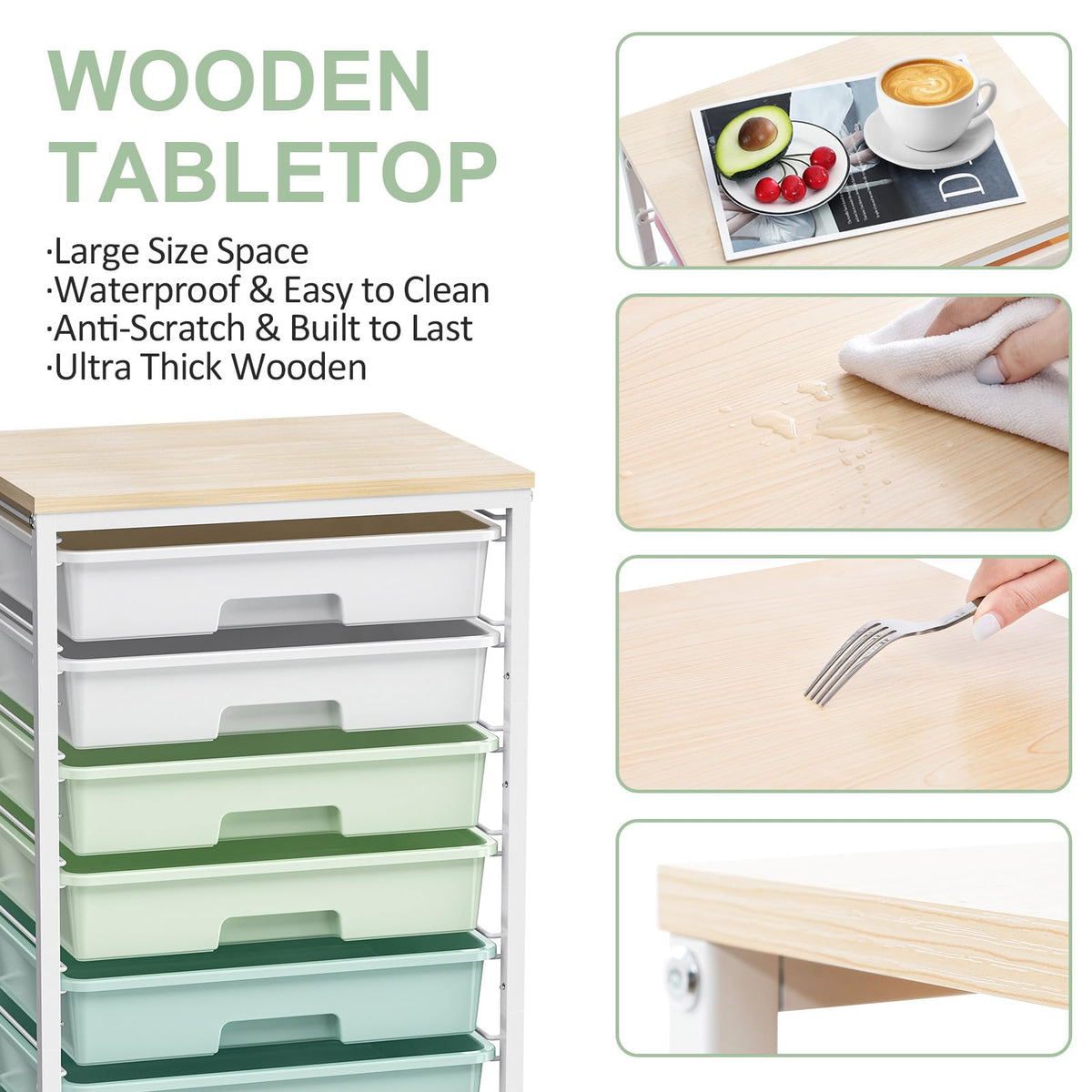 Rolling Cart with Drawers,Craft Organizers and Storage, Green