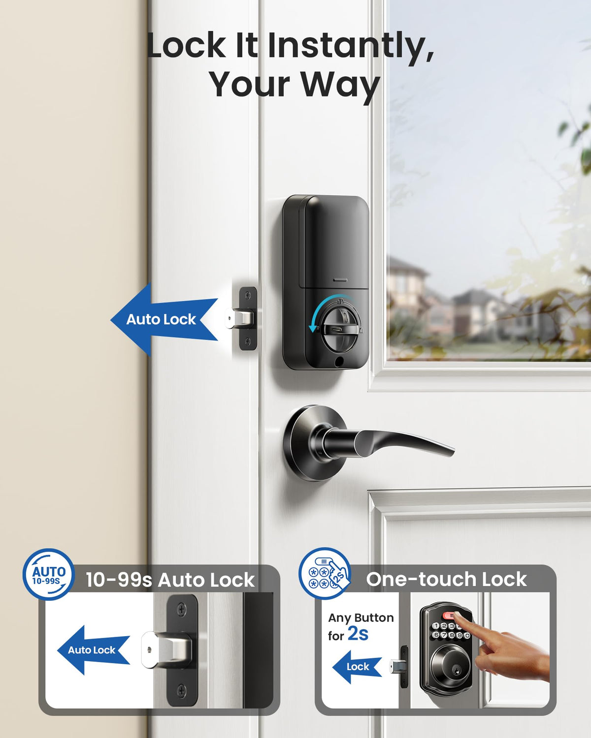 Veise KS01B Keypad Door Lock with 2 Lever Handles Set, Matte Black