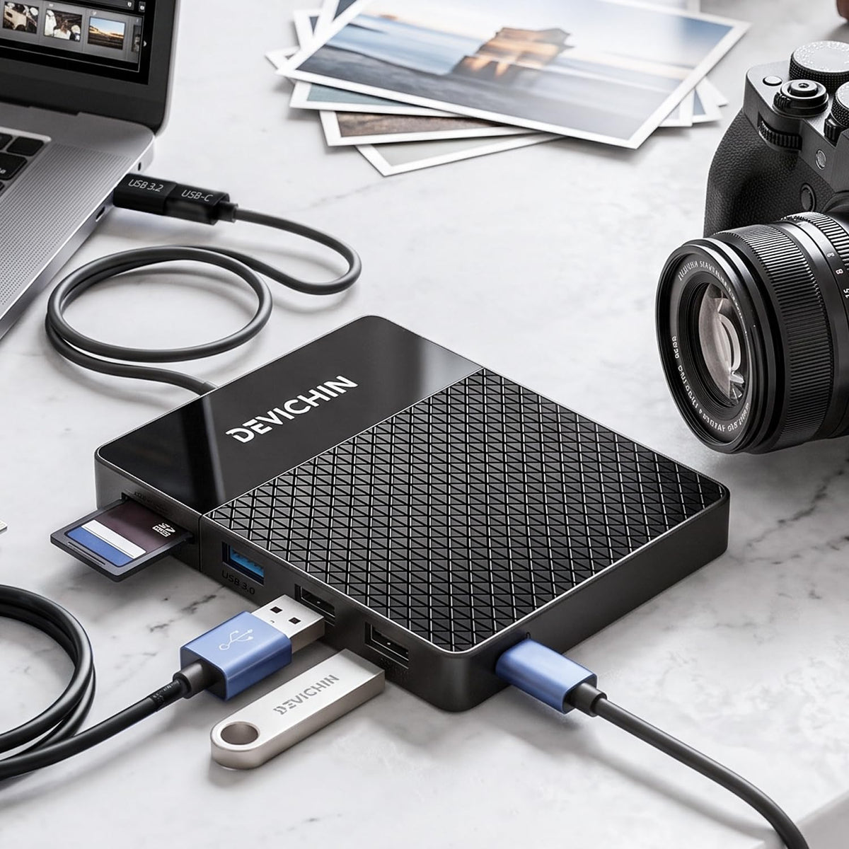 1TB External Hard Drive, USB C & USB 3.0 Multiport Hub+ SD/TF Card Reader 7-in-1 All in One, Docking Station, Multi-Function HDD for Windows, Mac