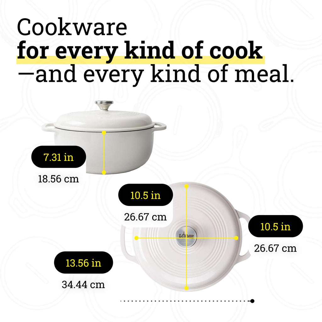 Lodge Essential Enamel Cast Iron Dutch Oven, 6 Quart, Oyster White