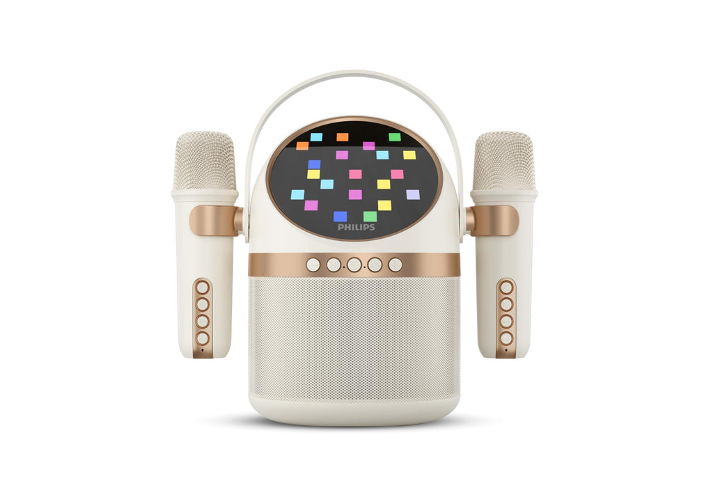 PHILIPS S2508 Portable Karaoke Machine,Party Bluetooth Speaker with 2 Karaoke Microphones,7 H Battery,Multi-Colored Light Modes with Display Screen,6