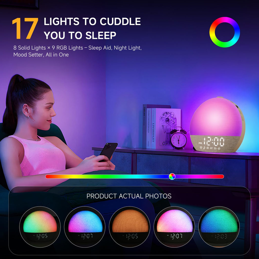 Sunrise Alarm Clock White Noise Machine with Bluetooth Speaker,Khaki