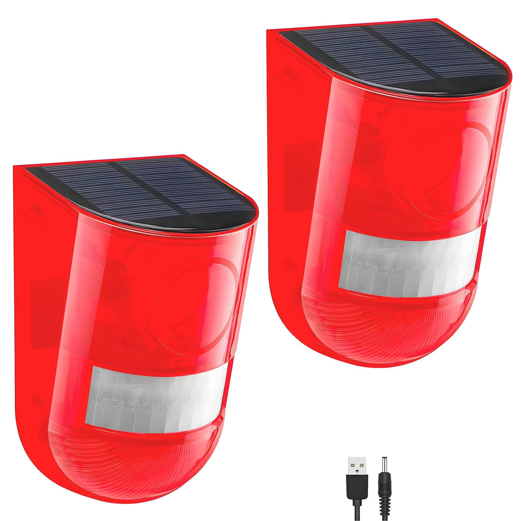 Solar Motion Sensor Alarm Outdoor, 110dB Solar Sound & Light Alarm with 6 LED Flashing Strobe, Wireless PIR Security Siren for Farm, Chicken Coop