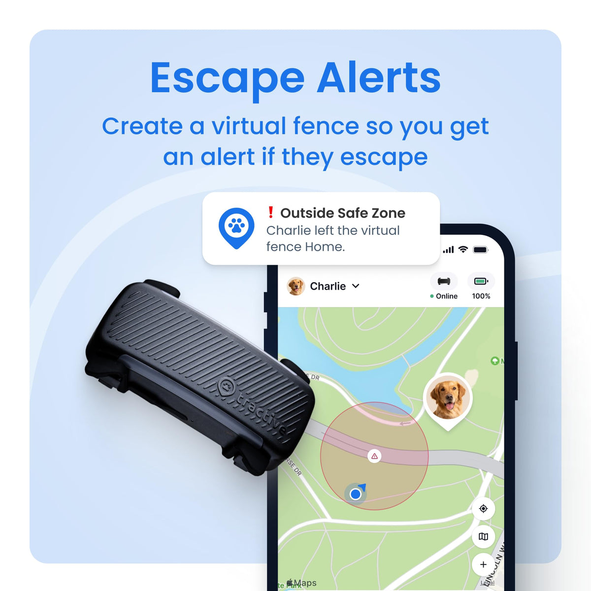 Tractive Smart Dog GPS Tracker | Live Pet Tracker with Virtual Fence | Vital Signs Monitoring of Heart & Respiratory Rate | Bark Monitoring | Dog