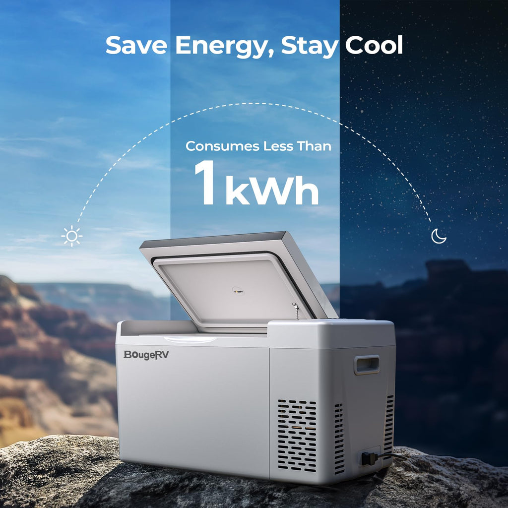 BougeRV 12v refrigerator 23 Quart, -8℉~50℉ Portable Freezer for Car, Grey