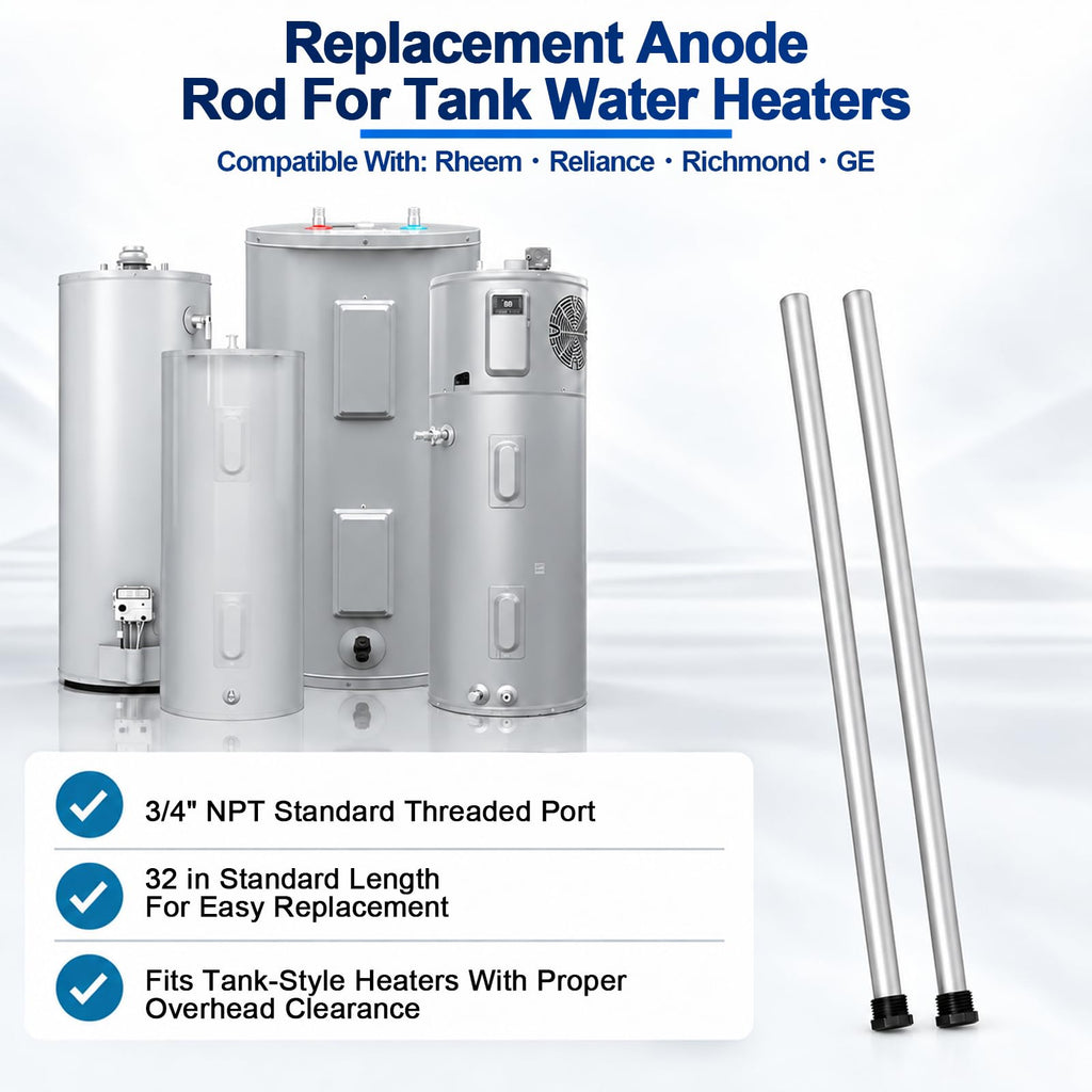 32" Magnesium Anode Rod for Hot Water Heater, 3/4" NPT