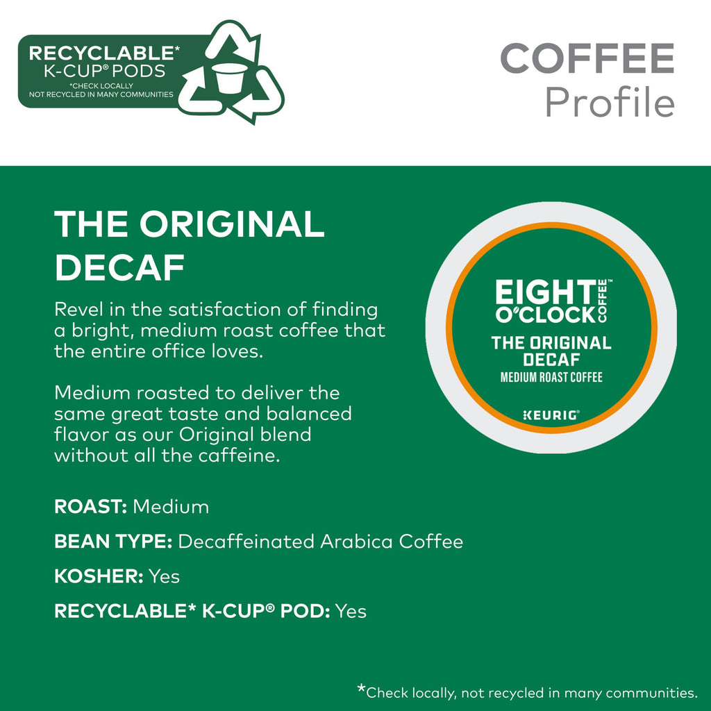 Eight O'Clock Coffee The Original Decaf, Single-Serve K-Cup Pods, Medium Roast, 96 Count