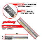 Tungsten Carbide Burr Set 1/4" Shank 10PC Double Cut Rotary Cutting Burrs Die Grinder Bits for Steel and Wood Working, Grinding, Carving, and