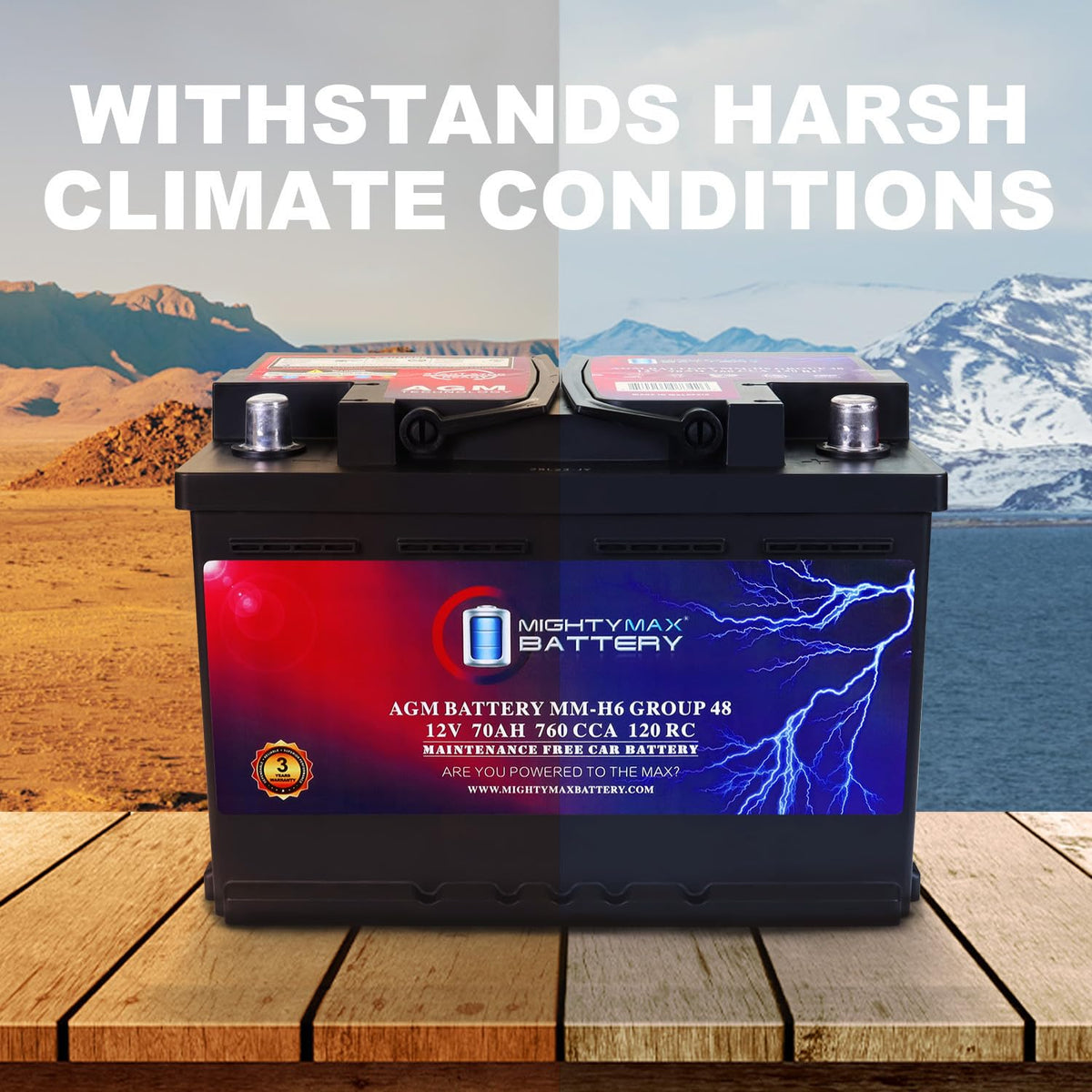 Mighty Max Battery MM-H6 Start and Stop Car BCI Group Size 48 12V 70 AH, 120RC, 760 CCA Rechargeable AGM Car Battery