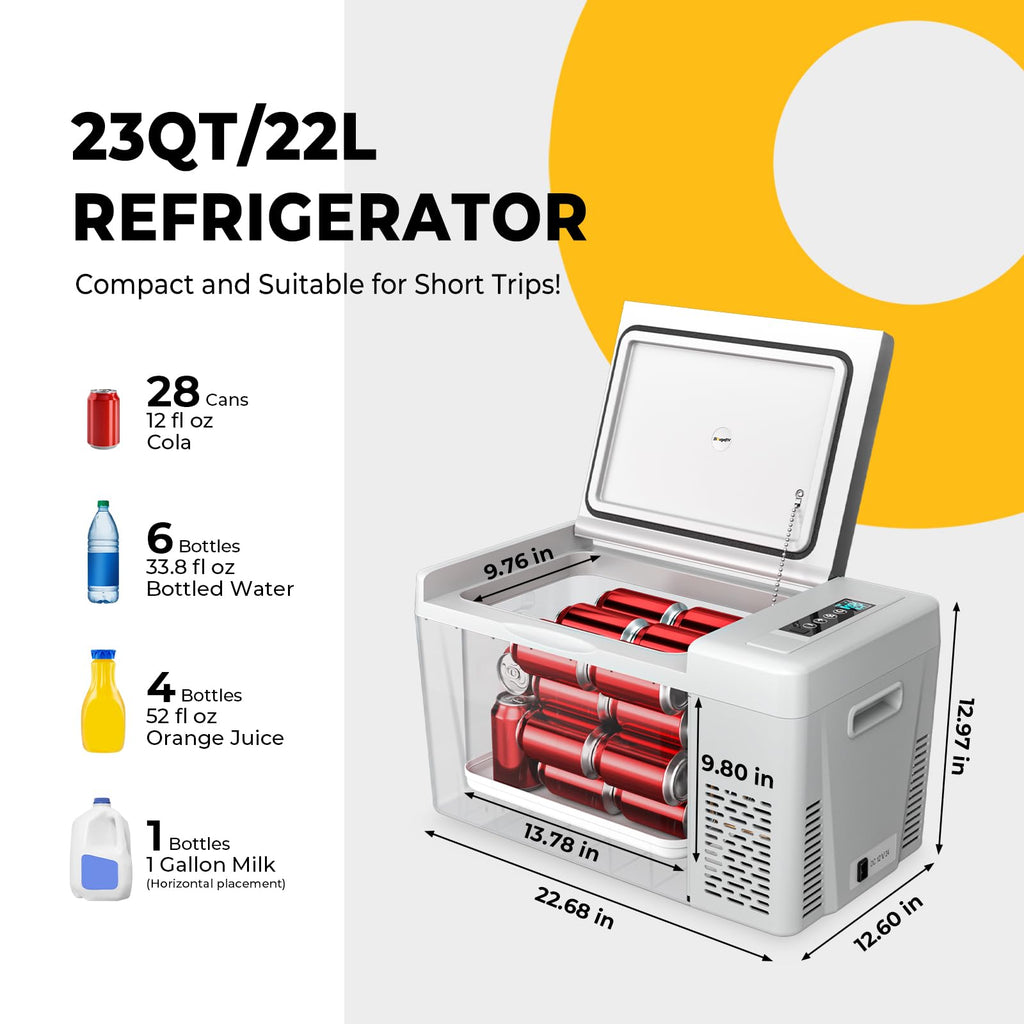 BougeRV 12v refrigerator 23 Quart, -8℉~50℉ Portable Freezer for Car, Grey