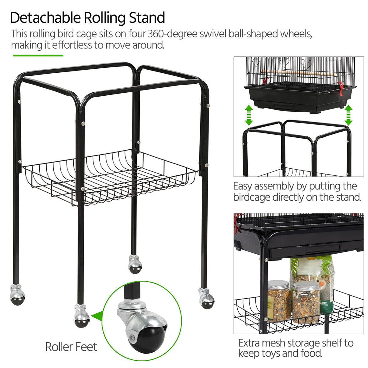 Yaheetech 64-Inch Open Top Bird Cage for Parakeets & Cockatiels, Black