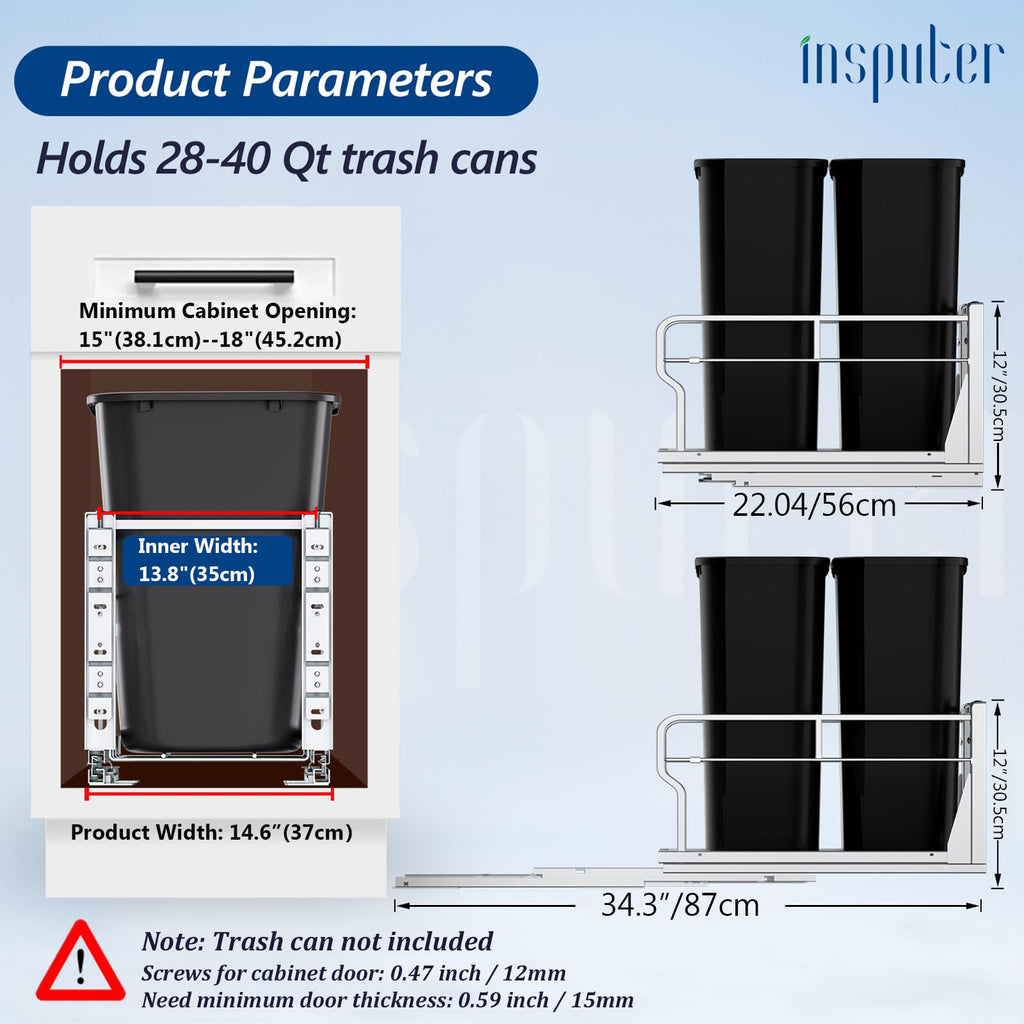 Dual Pull Out Trash Can Under Cabinet with Soft-Close Slides