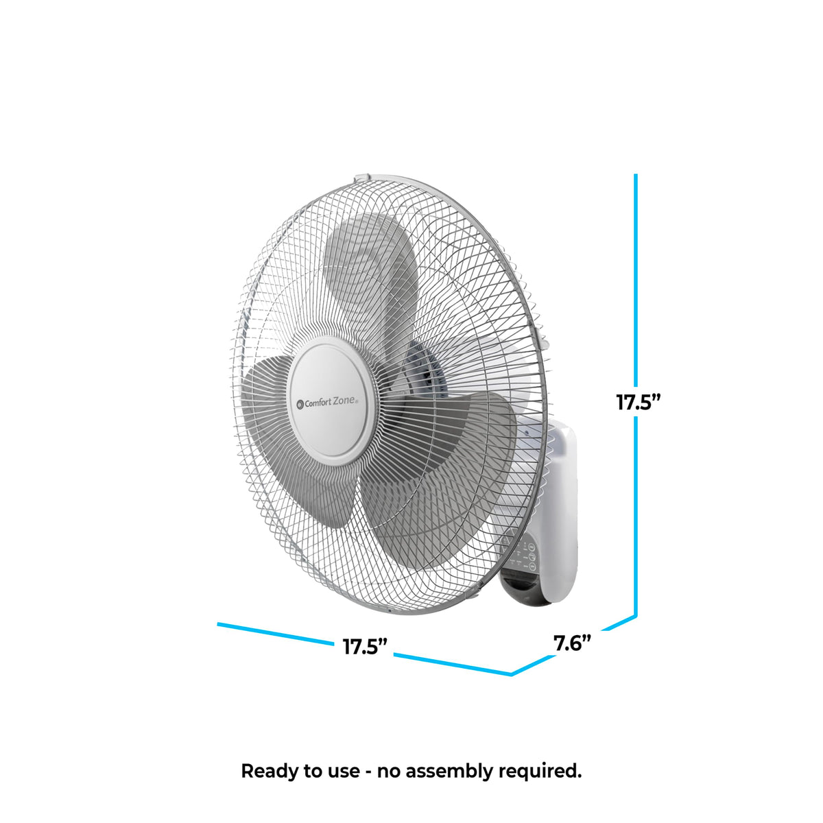 COMFORT ZONE 16" Oscillating Wall Mount Fan with Remote & Timer - White