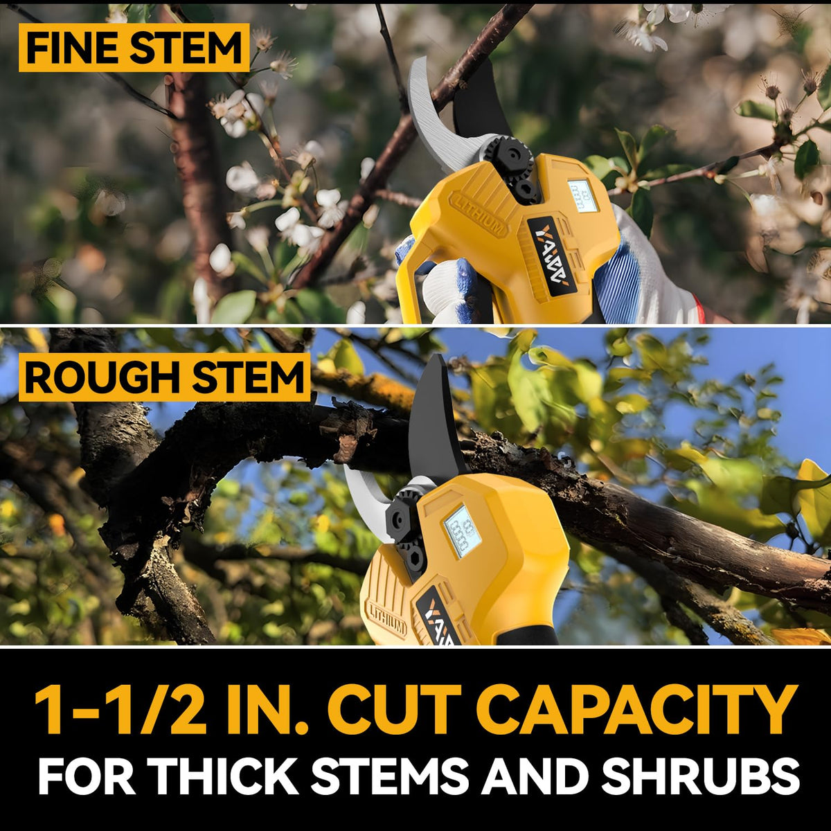 Brushless Electric Pruning Shears for DeWalt 20V Battery, Portable Cordless Pruning Shears with LCD Display＆SK5 Blades, Adjustable Cutting Diameter