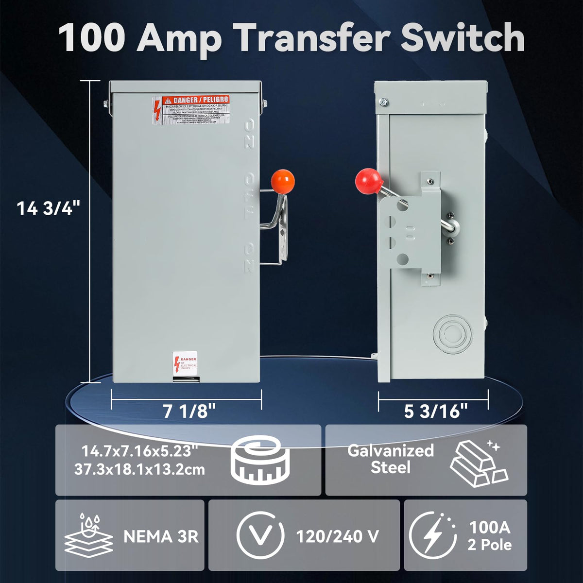100A Generator Transfer Switch, 24000W Heavy Duty Double Throw Switch, 2P