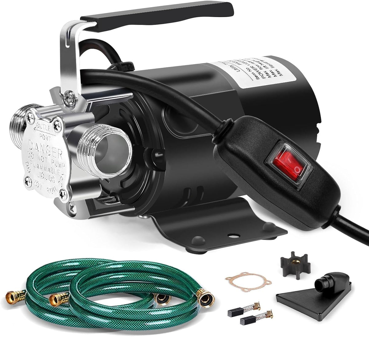 Water Transfer Pump, 115V 1/10HP Electric Utility Pump with On/Off Switch 2 * 6 ft Water Hoses Kit for Removing Water from Garden Pools Aquariums Hot