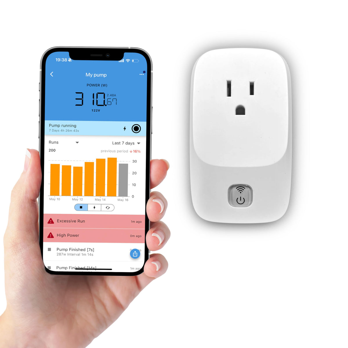 WiFi Sump Pump Monitor & Protector - No Sensors, Real-Time Alerts to Your Mobile Device: Prevent Pump Burnout, Over-Cycling & Flooding from Power