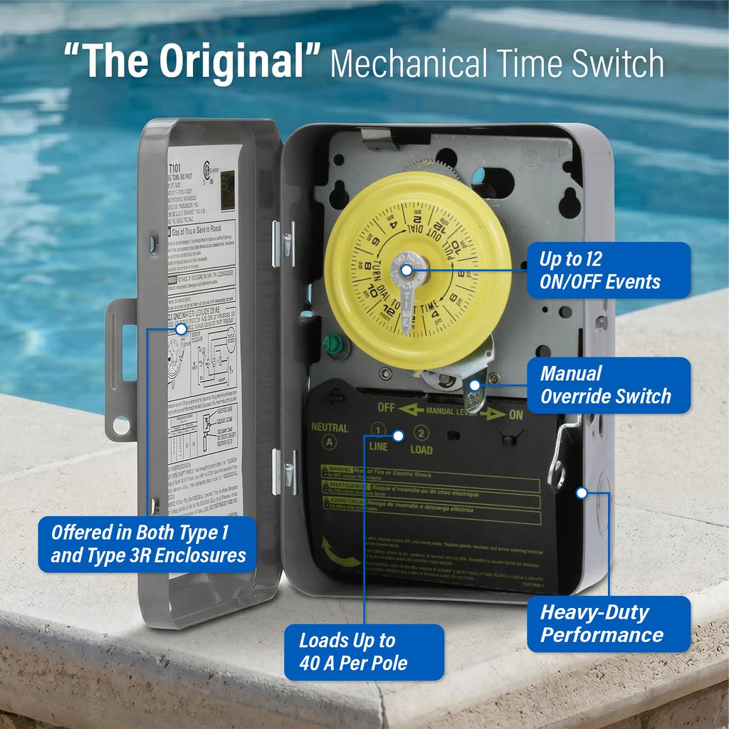 Intermatic T104M 24-Hour Mechanical Timer Mechanism, 208-277V DPST